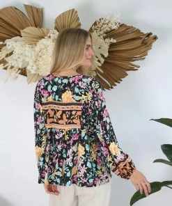 SALTY BRIGHT Tops Aura Blouse - Black Floral
