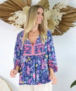 SALTY BRIGHT Aura Blouse - Blue Floral