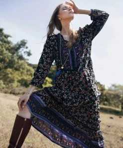 Tulle And Batiste Dresses Sharon Boho Dress - Moonless Night - Preorder
