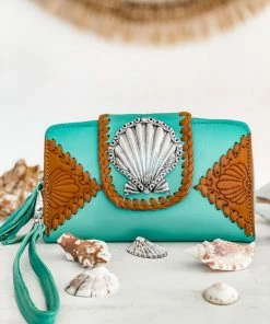 MAHIYA Sea Shells Leather Purse - Turquoise Boho Leather