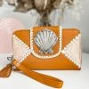 MAHIYA Boho Leather Sea Shells Leather Purse - Tan