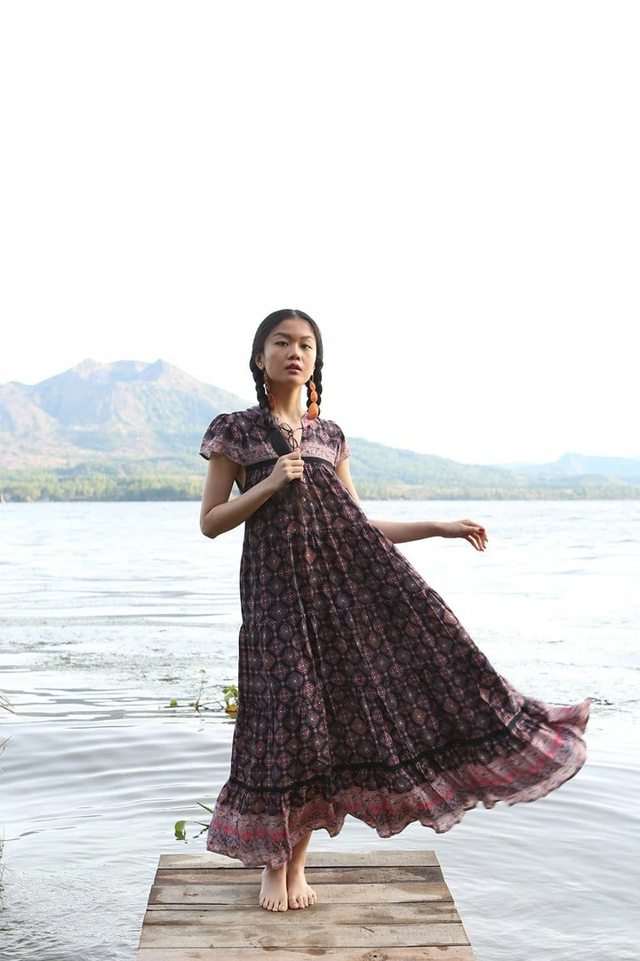 Tulle And Batiste Zaara Frill Maxi Dress - Moonless Night - Preorder 1 Tulle And Batiste Zaara Frill Maxi Dress - Moonless Night - Preorder