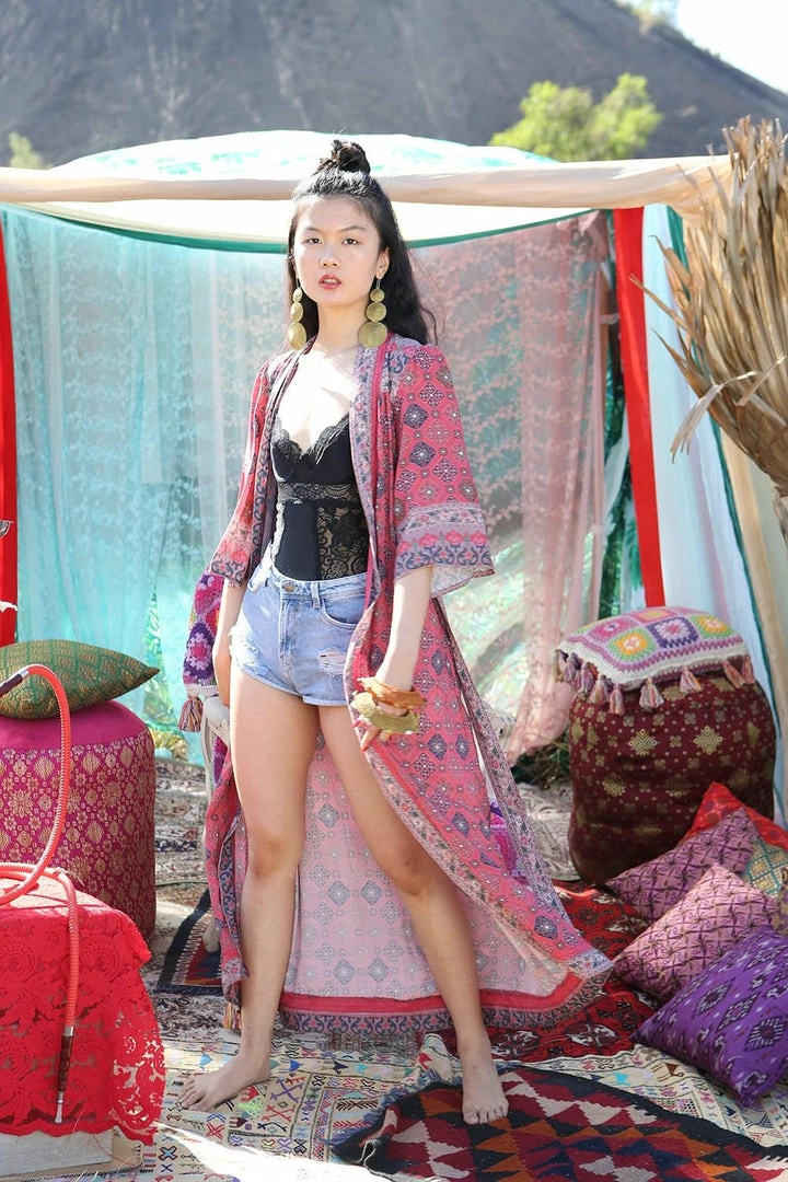 Tulle And Batiste Zaara Robe Kimono - Scarlet - Preorder Kimono | Duster 1 Tulle And Batiste Zaara Robe Kimono - Scarlet - Preorder Kimono | Duster