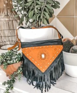 MAHIYA Boho Leather Harlow Bag (Fringed) - Black